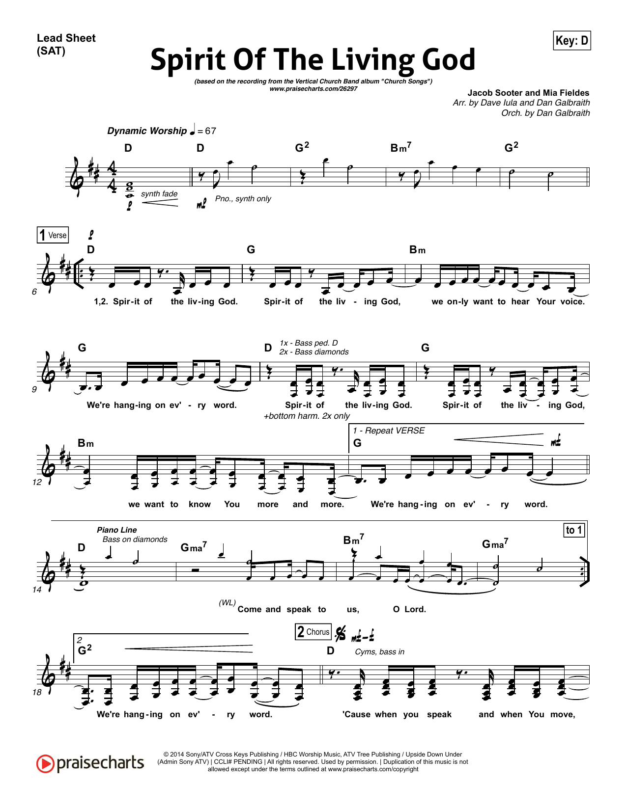 Download Dan Galbraith / Dave Iula Spirit of the Living God Sheet Music and learn how to play Lead Sheet / Fake Book PDF digital score in minutes