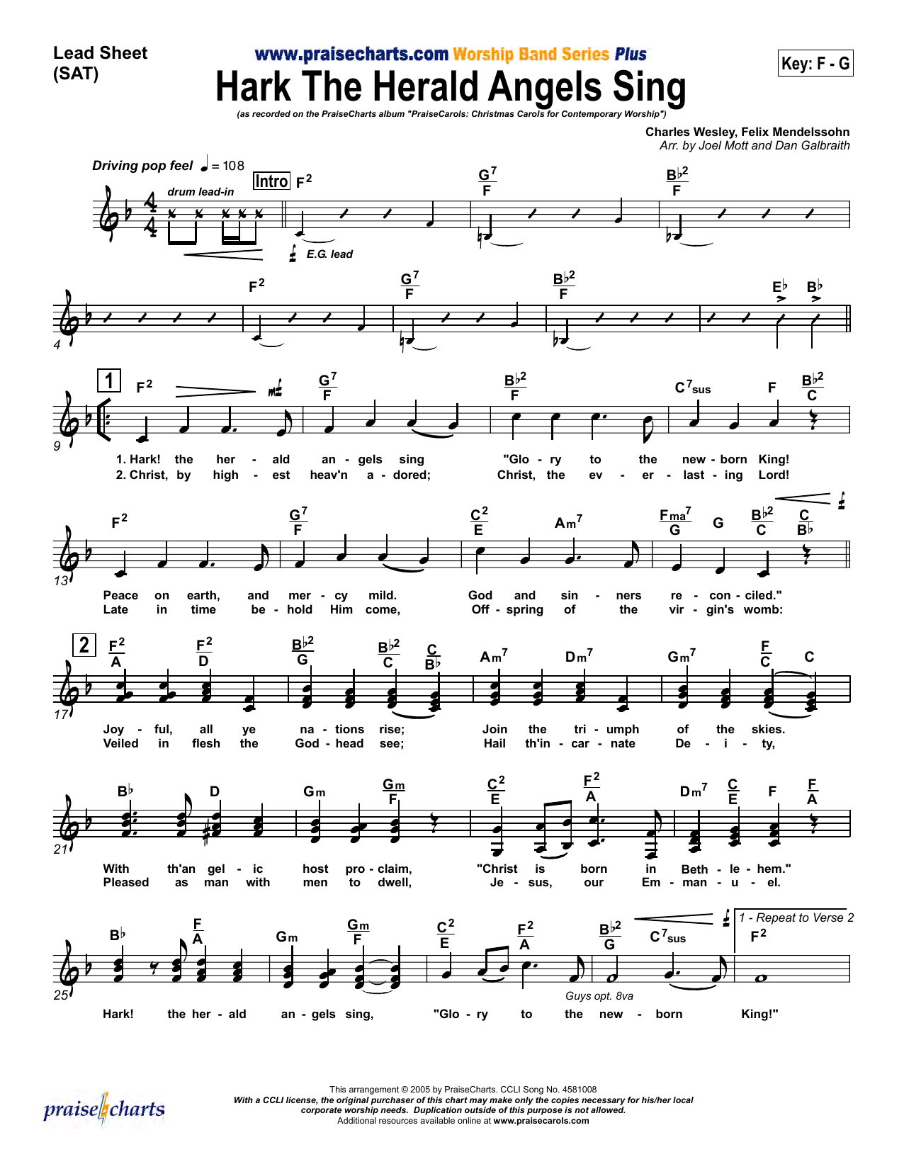 Download Dan Galbraith / Joel Mott Hark The Herald Angels Sing Sheet Music and learn how to play Lead Sheet / Fake Book PDF digital score in minutes