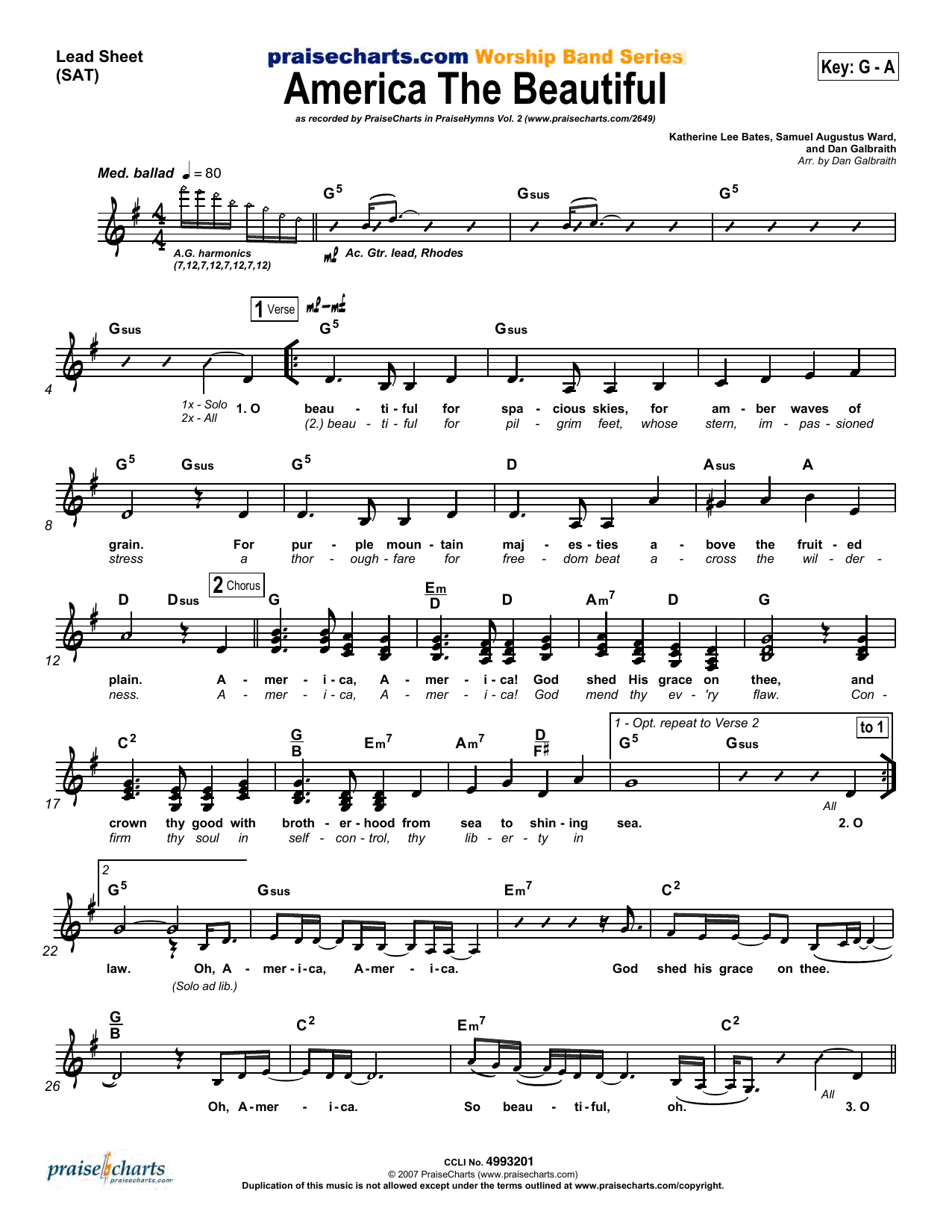 Download Dan Galbraith America the Beautiful Sheet Music and learn how to play Lead Sheet / Fake Book PDF digital score in minutes