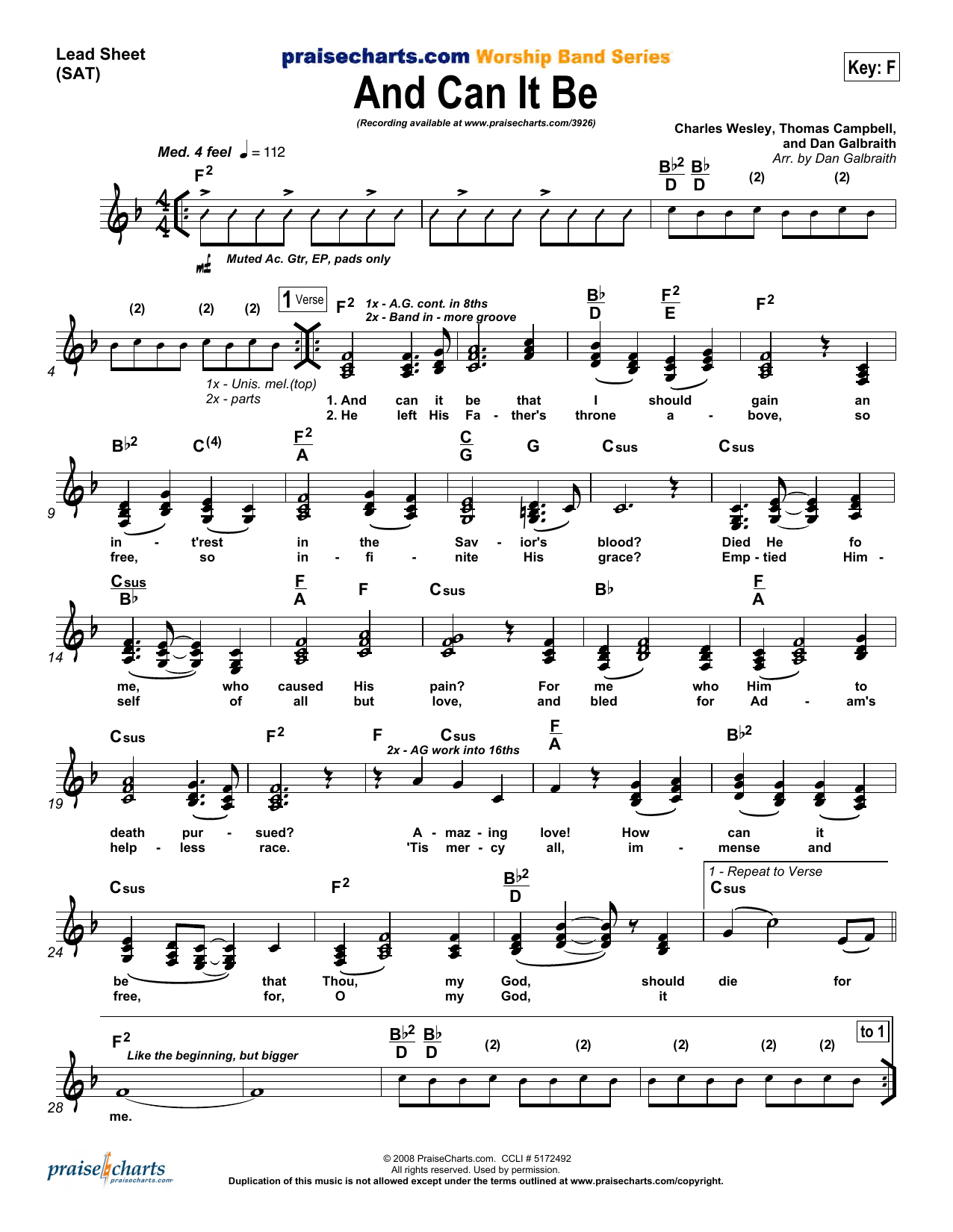 Download Dan Galbraith And Can It Be Sheet Music and learn how to play Lead Sheet / Fake Book PDF digital score in minutes