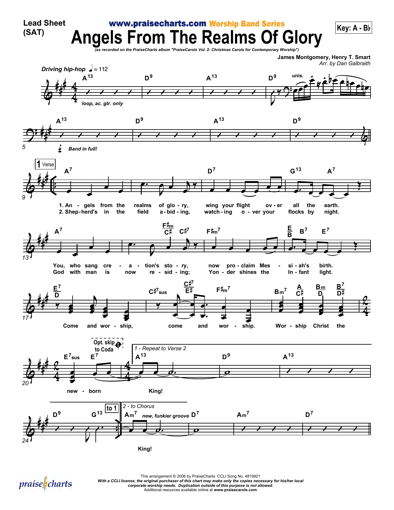 Download Dan Galbraith Angels From the Realms of Glory Sheet Music and learn how to play Lead Sheet / Fake Book PDF digital score in minutes