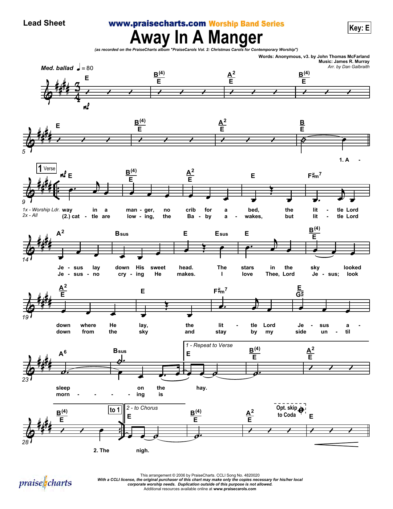 Download Dan Galbraith Away In A Manger Sheet Music and learn how to play Lead Sheet / Fake Book PDF digital score in minutes