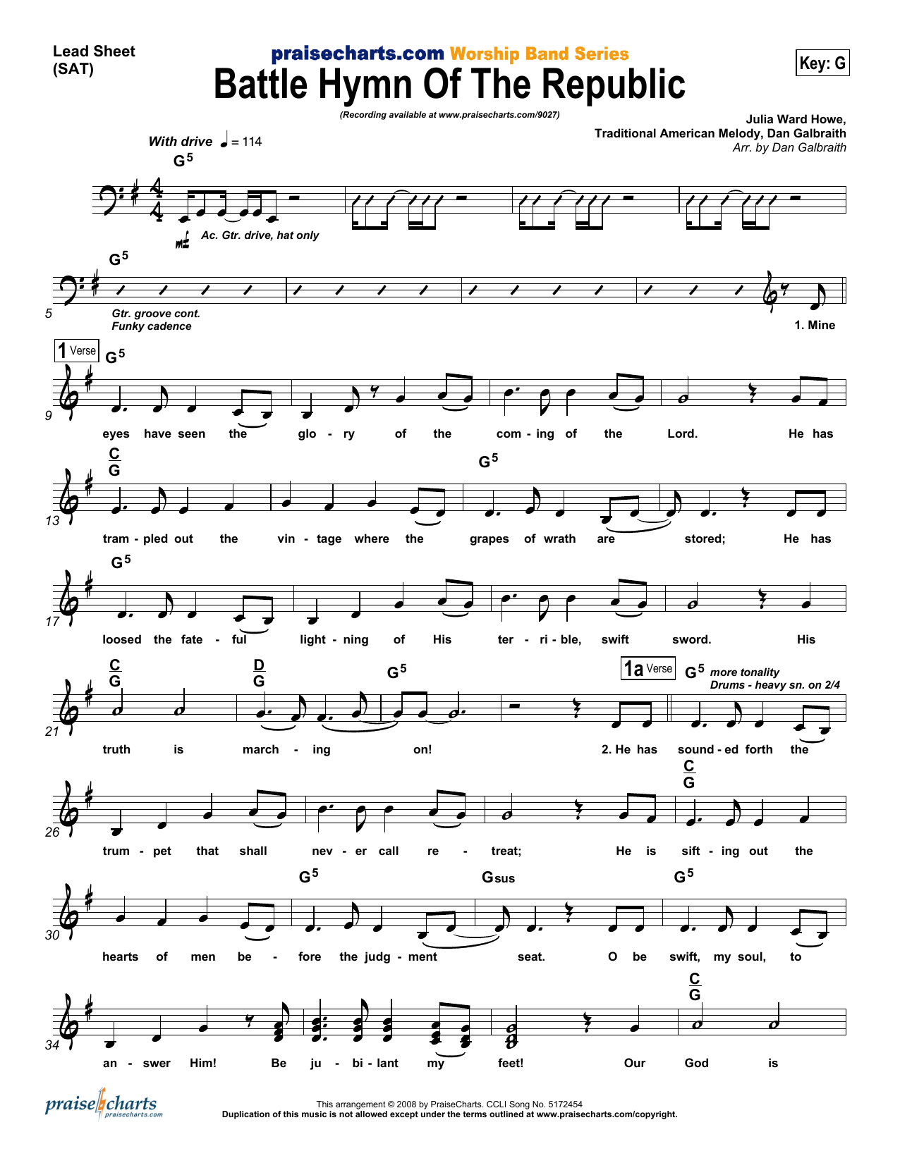 Download Dan Galbraith Battle Hymn of the Republic Sheet Music and learn how to play Lead Sheet / Fake Book PDF digital score in minutes
