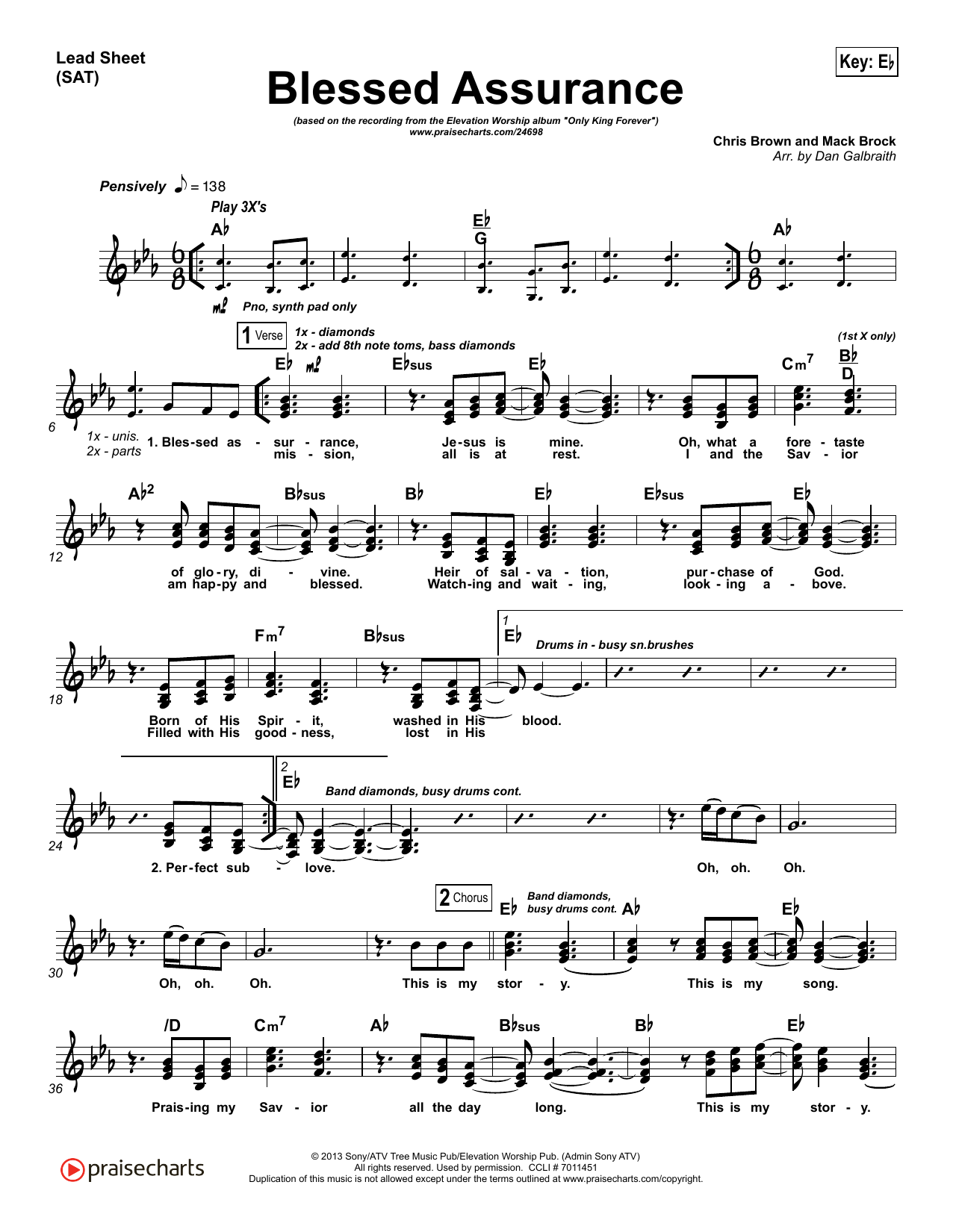 Download Dan Galbraith Blessed Assurance Sheet Music and learn how to play Lead Sheet / Fake Book PDF digital score in minutes