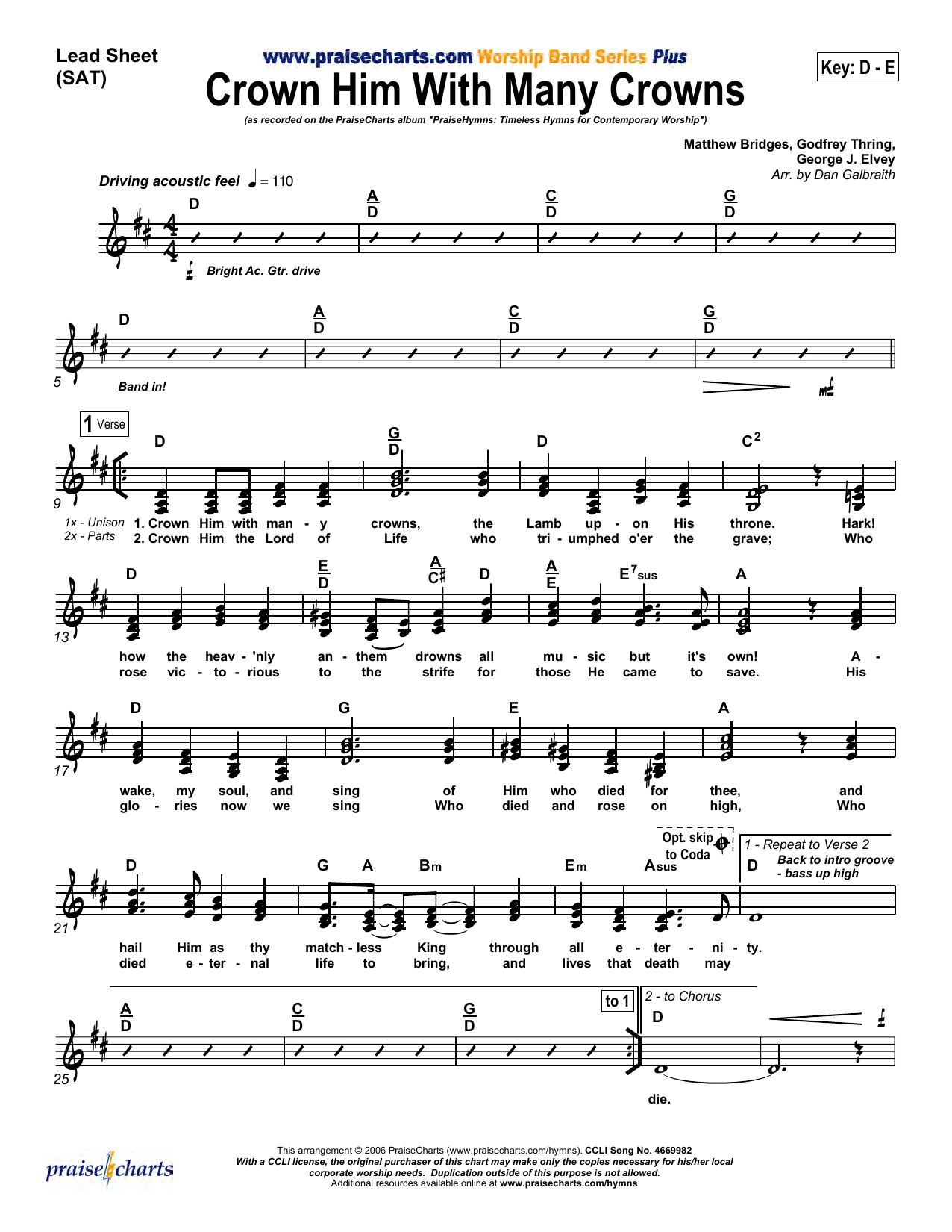 Download Dan Galbraith Crown Him with Many Crowns Sheet Music and learn how to play Lead Sheet / Fake Book PDF digital score in minutes