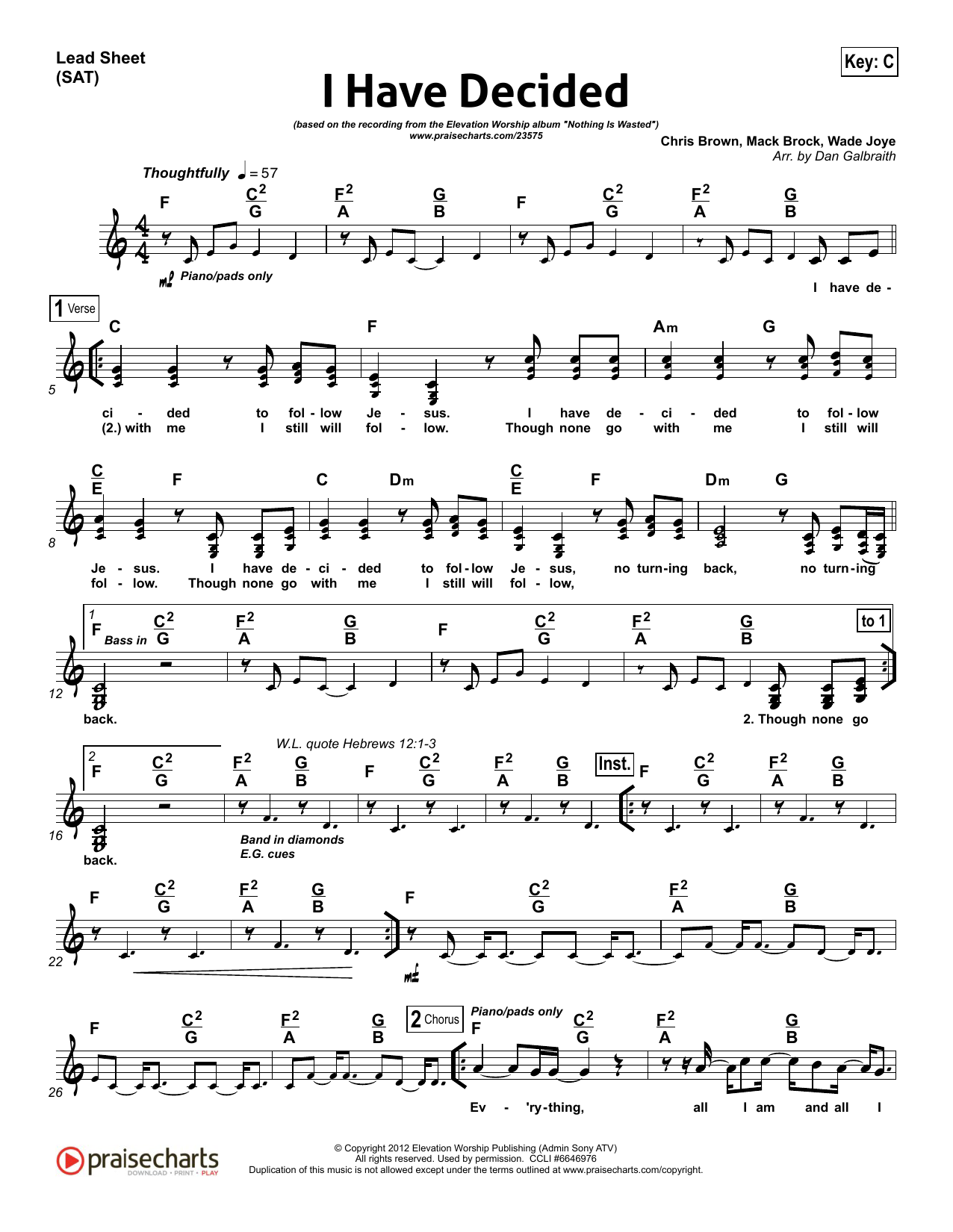 Download Dan Galbraith I Have Decided Sheet Music and learn how to play Lead Sheet / Fake Book PDF digital score in minutes