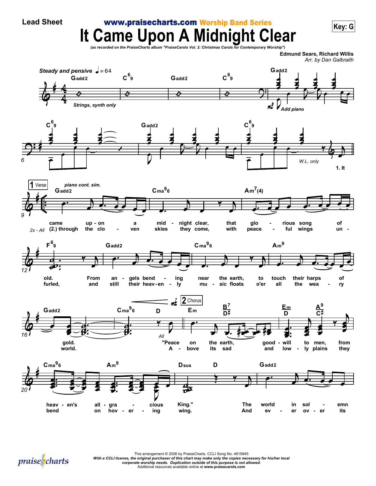 Download Dan Galbraith It Came upon a Midnight Clear Sheet Music and learn how to play Lead Sheet / Fake Book PDF digital score in minutes