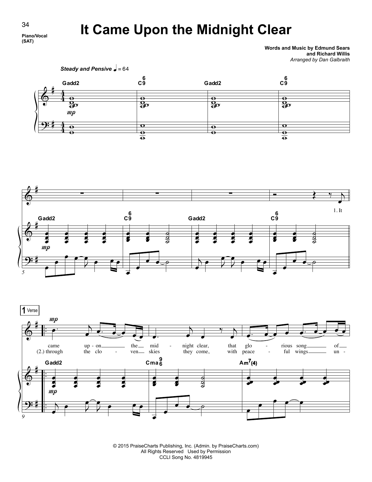 Download Dan Galbraith It Came Upon The Midnight Clear Sheet Music and learn how to play Piano & Vocal PDF digital score in minutes