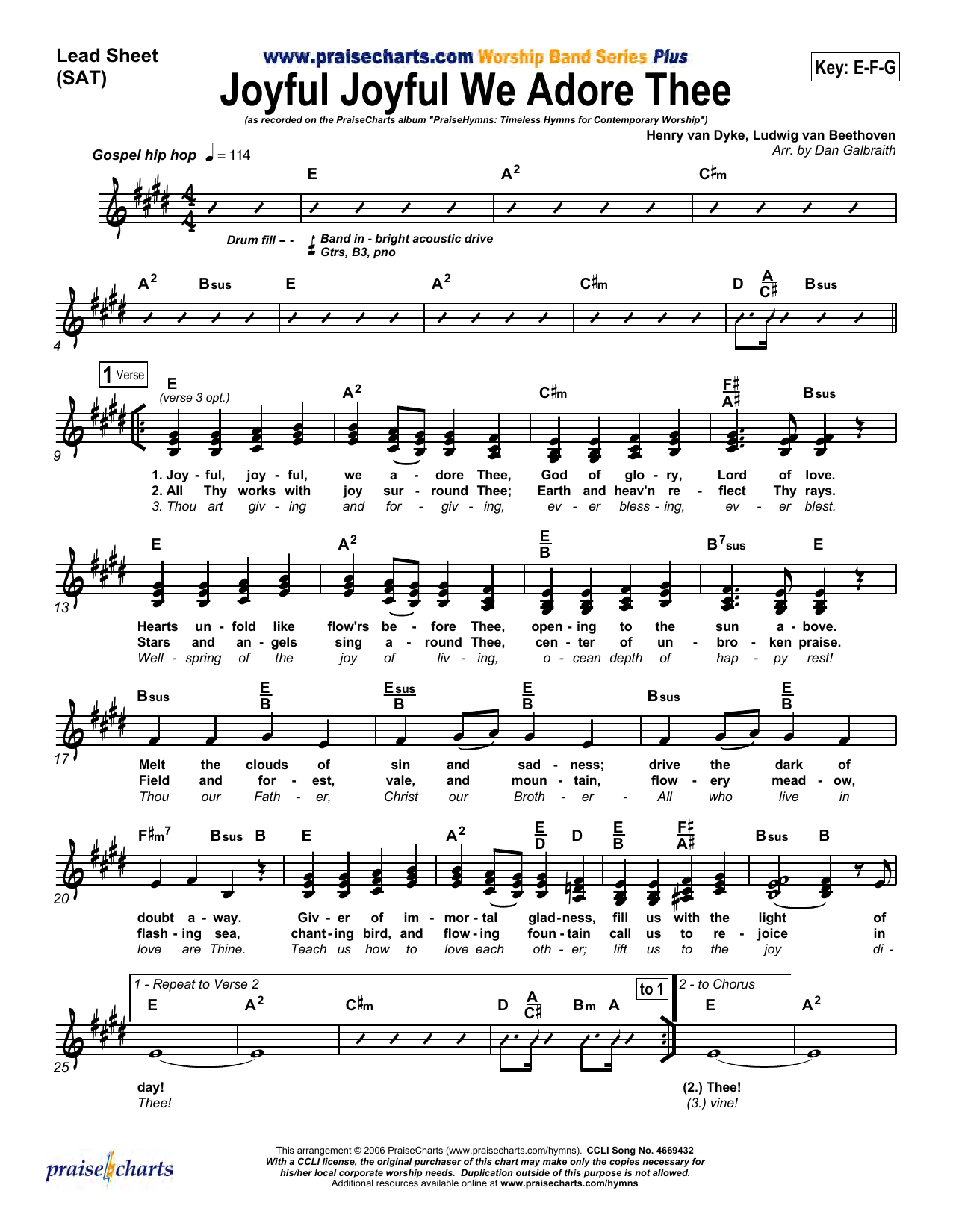 Download Dan Galbraith Joyful Joyful We Adore Thee Sheet Music and learn how to play Lead Sheet / Fake Book PDF digital score in minutes