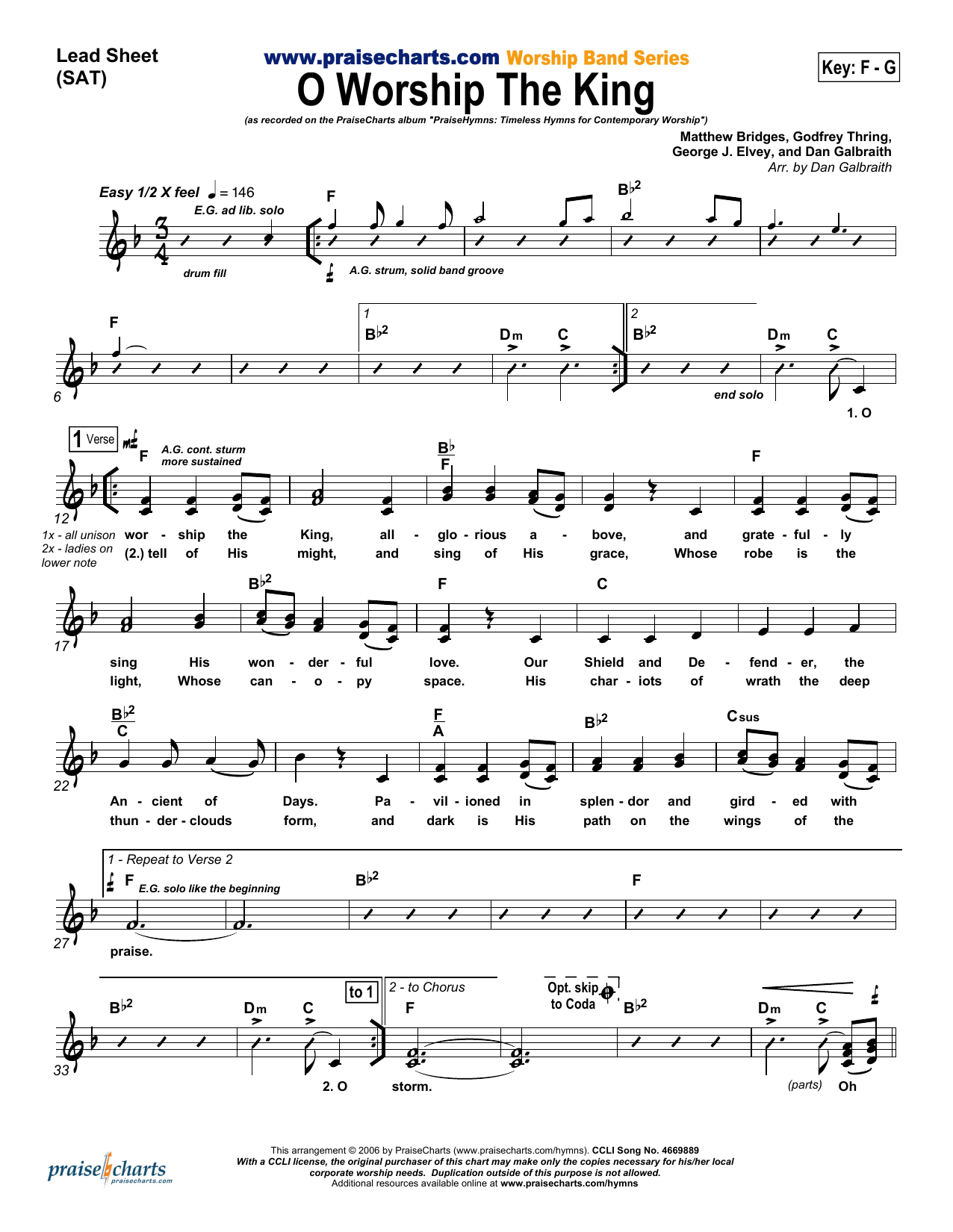 Download Dan Galbraith O Worship the King Sheet Music and learn how to play Lead Sheet / Fake Book PDF digital score in minutes