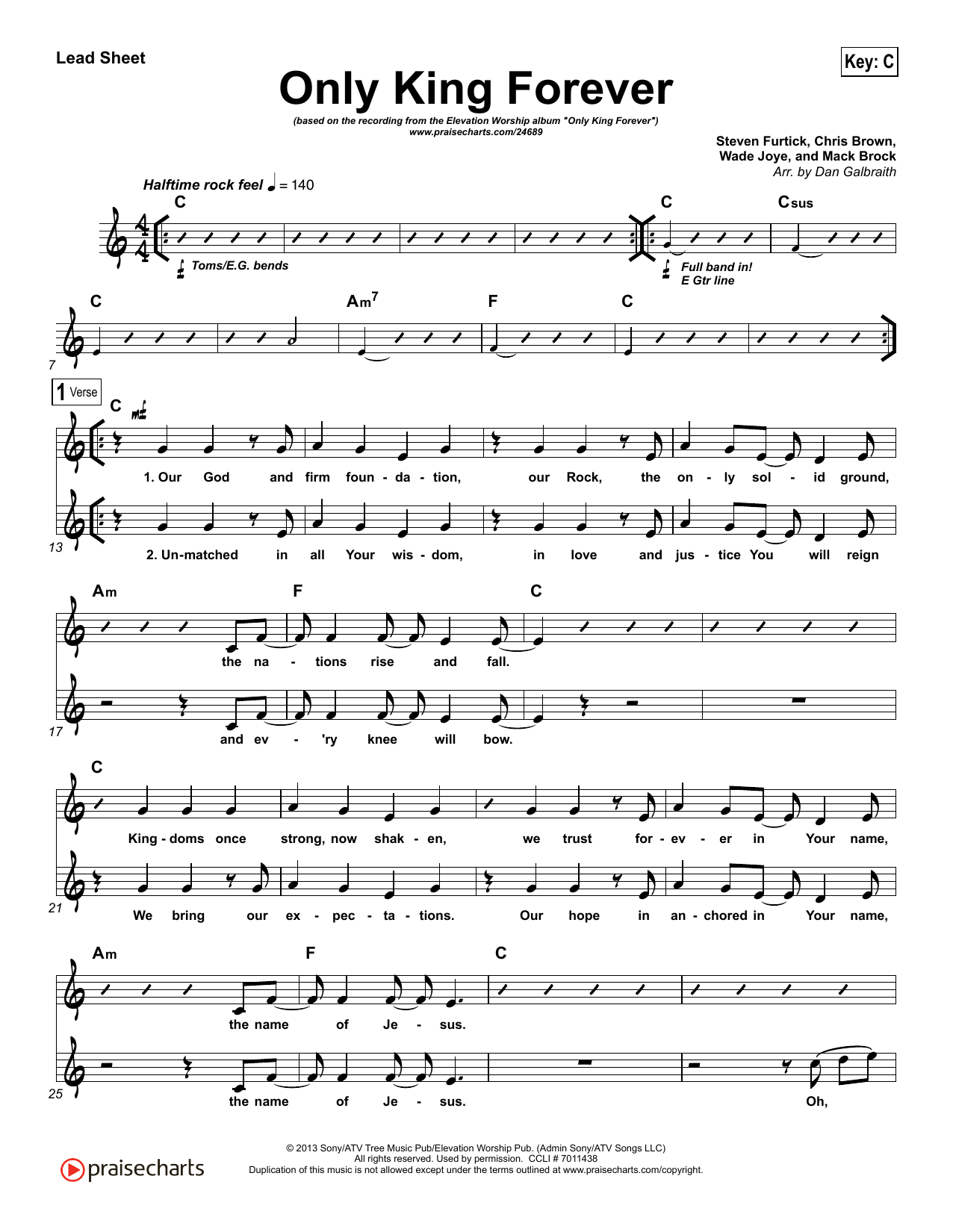 Download Dan Galbraith Only King Forever Sheet Music and learn how to play Lead Sheet / Fake Book PDF digital score in minutes