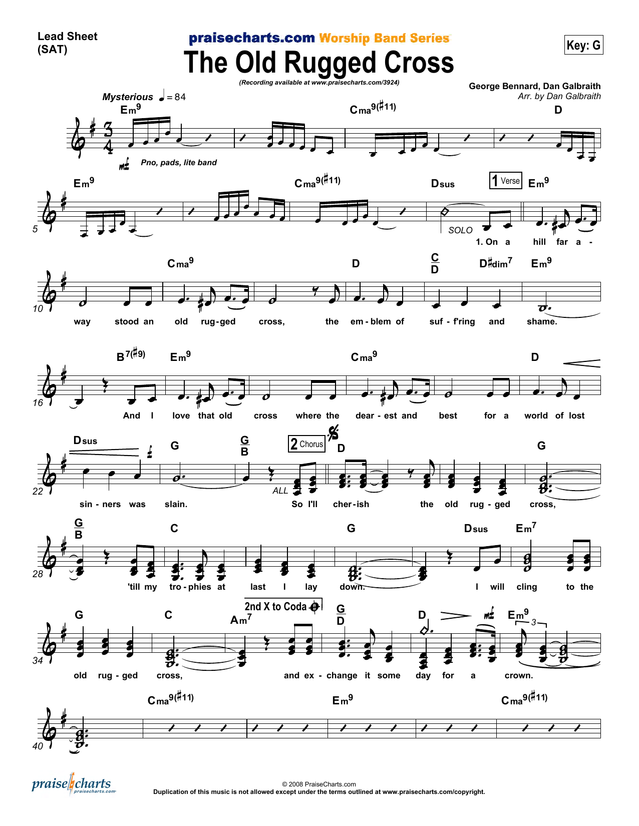 Download Dan Galbraith The Old Rugged Cross Sheet Music and learn how to play Lead Sheet / Fake Book PDF digital score in minutes