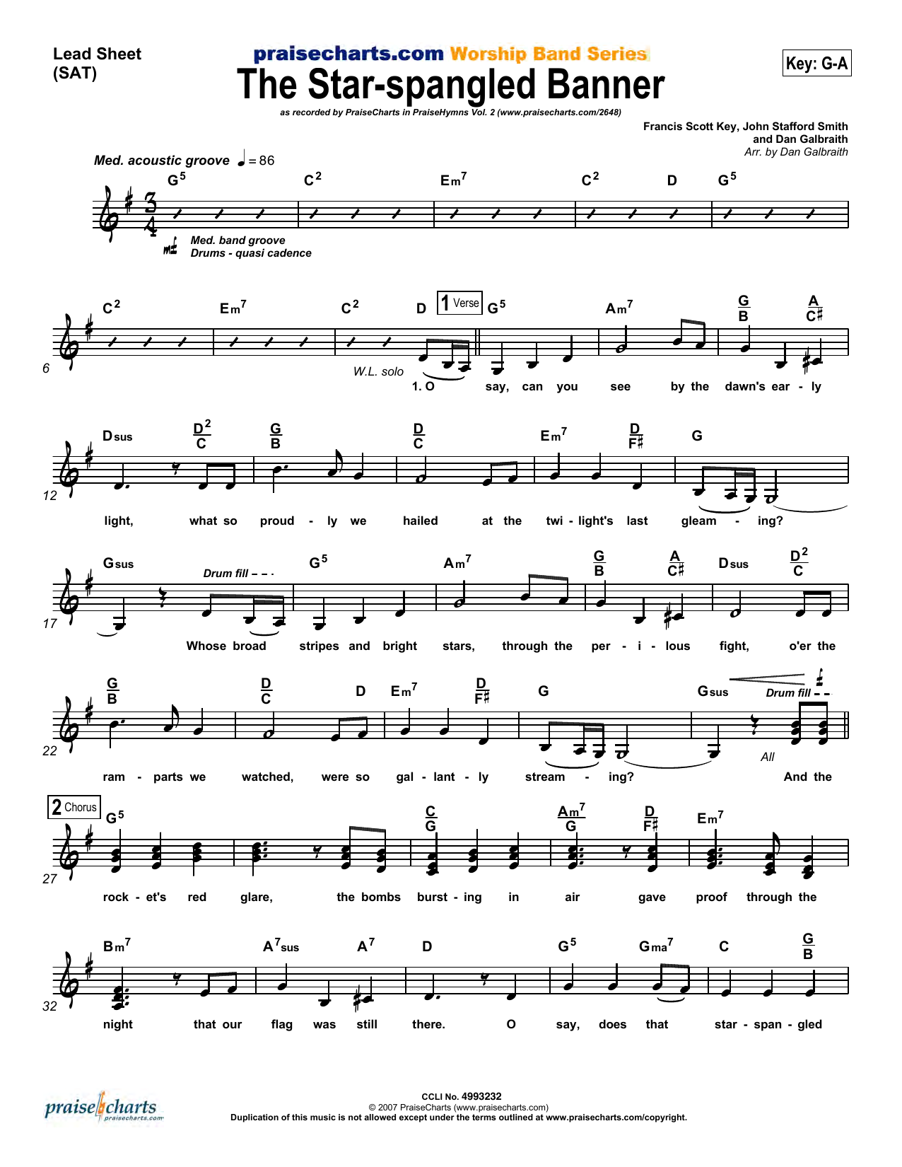 Download Dan Galbraith The Star-Spangled Banner Sheet Music and learn how to play Lead Sheet / Fake Book PDF digital score in minutes