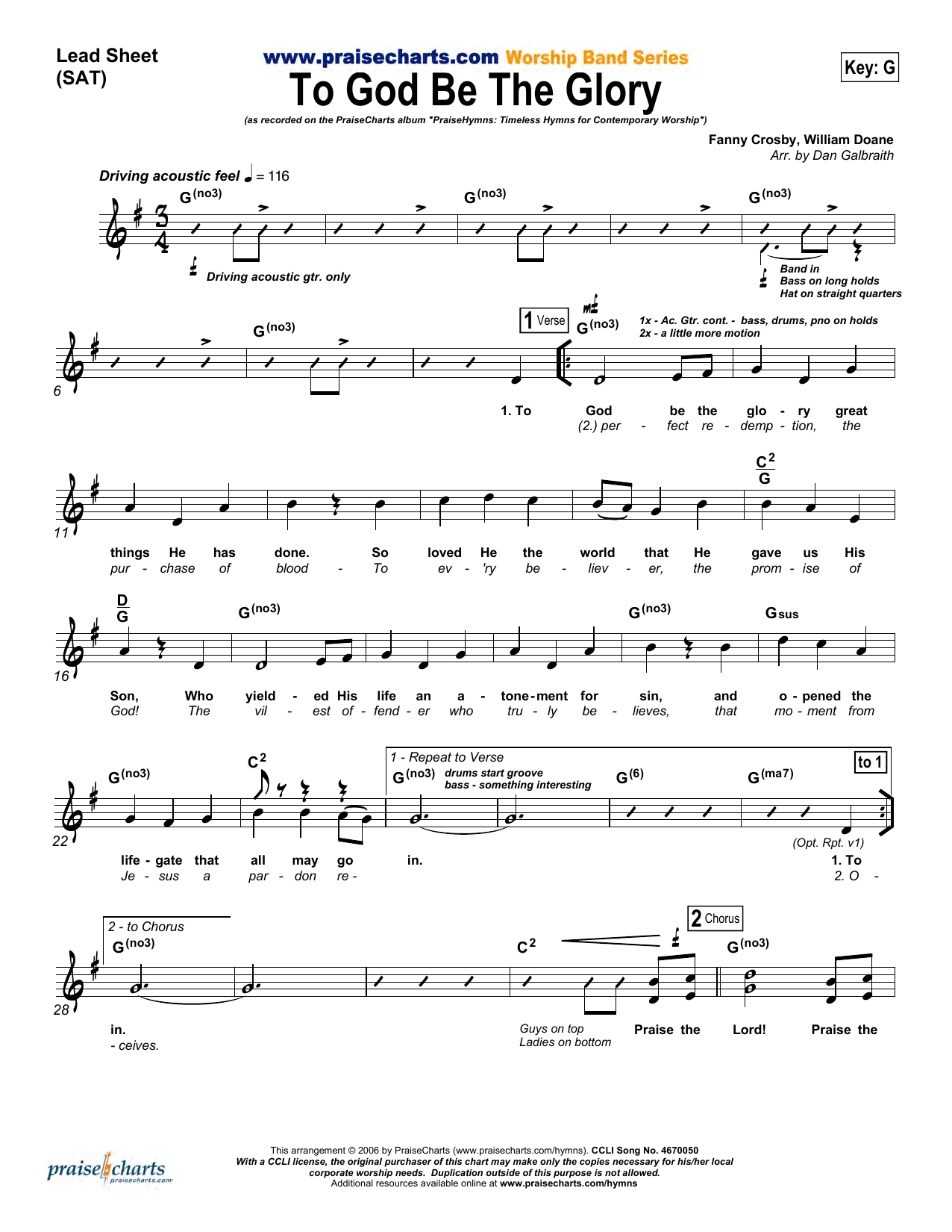 Download Dan Galbraith To God Be The Glory Sheet Music and learn how to play Lead Sheet / Fake Book PDF digital score in minutes