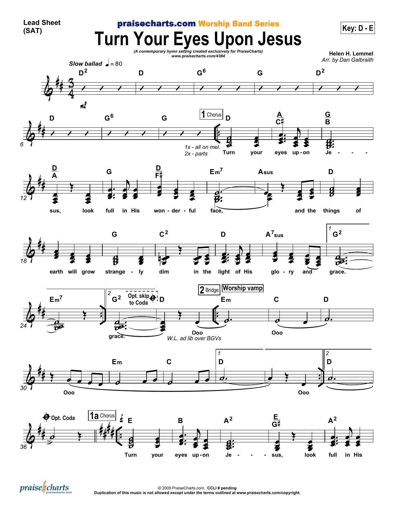 Download Dan Galbraith Turn Your Eyes Upon Jesus Sheet Music and learn how to play Lead Sheet / Fake Book PDF digital score in minutes