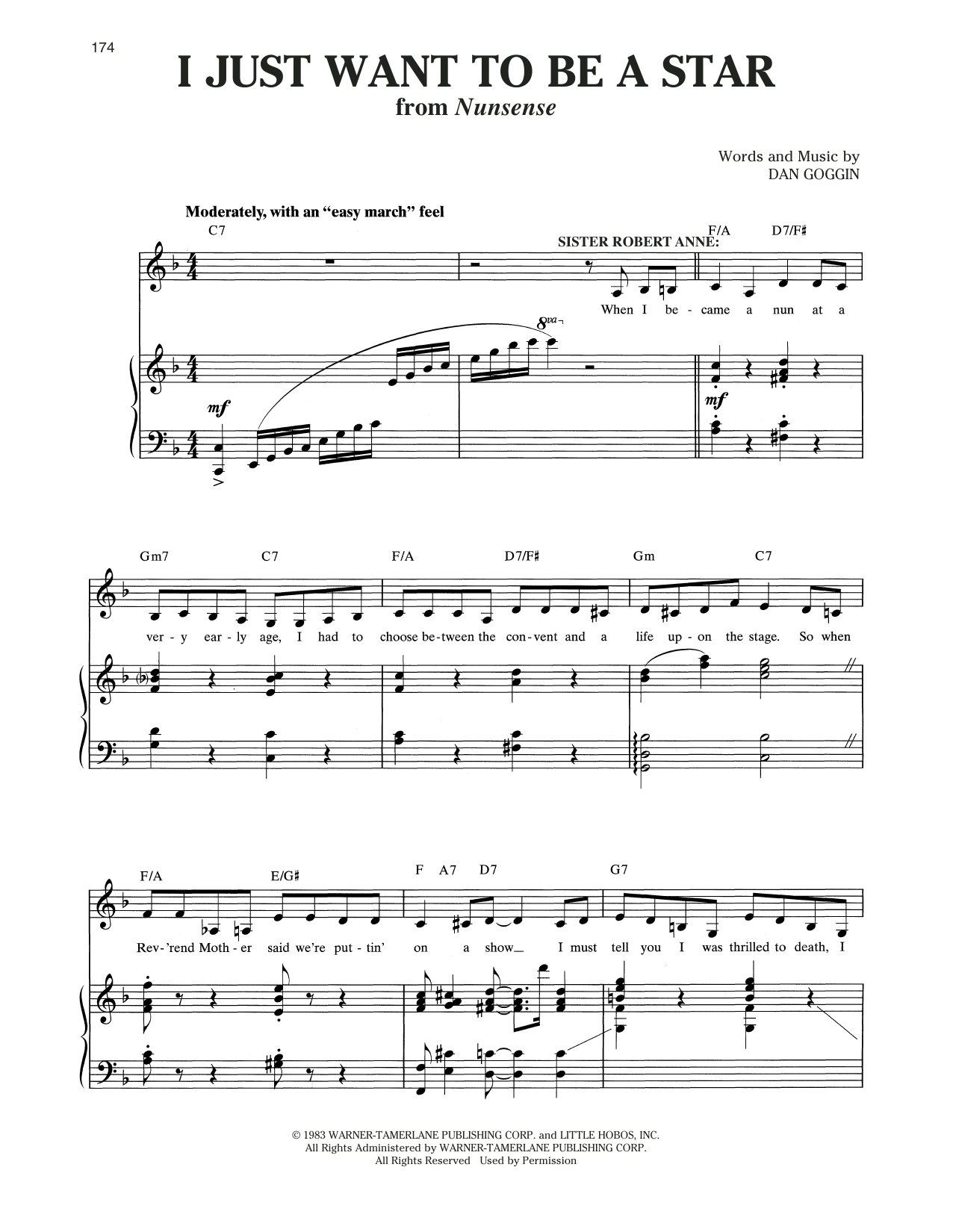 Download Dan Goggin I Just Want To Be A Star (from Nunsense) Sheet Music and learn how to play Piano & Vocal PDF digital score in minutes