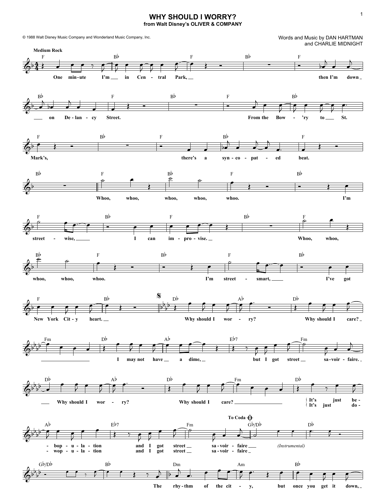 Download Dan Hartman Why Should I Worry? Sheet Music and learn how to play Melody Line, Lyrics & Chords PDF digital score in minutes