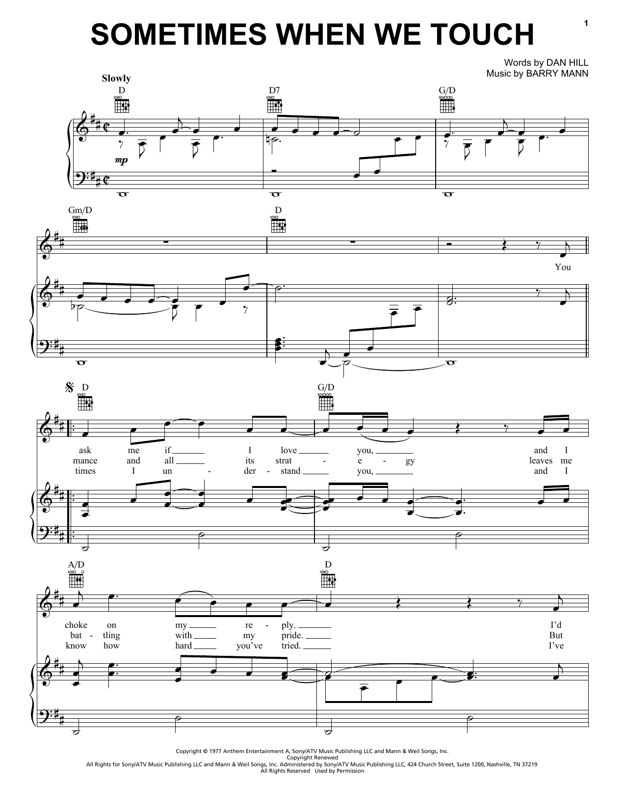 Download Dan Hill Sometimes When We Touch Sheet Music and learn how to play Keyboard PDF digital score in minutes