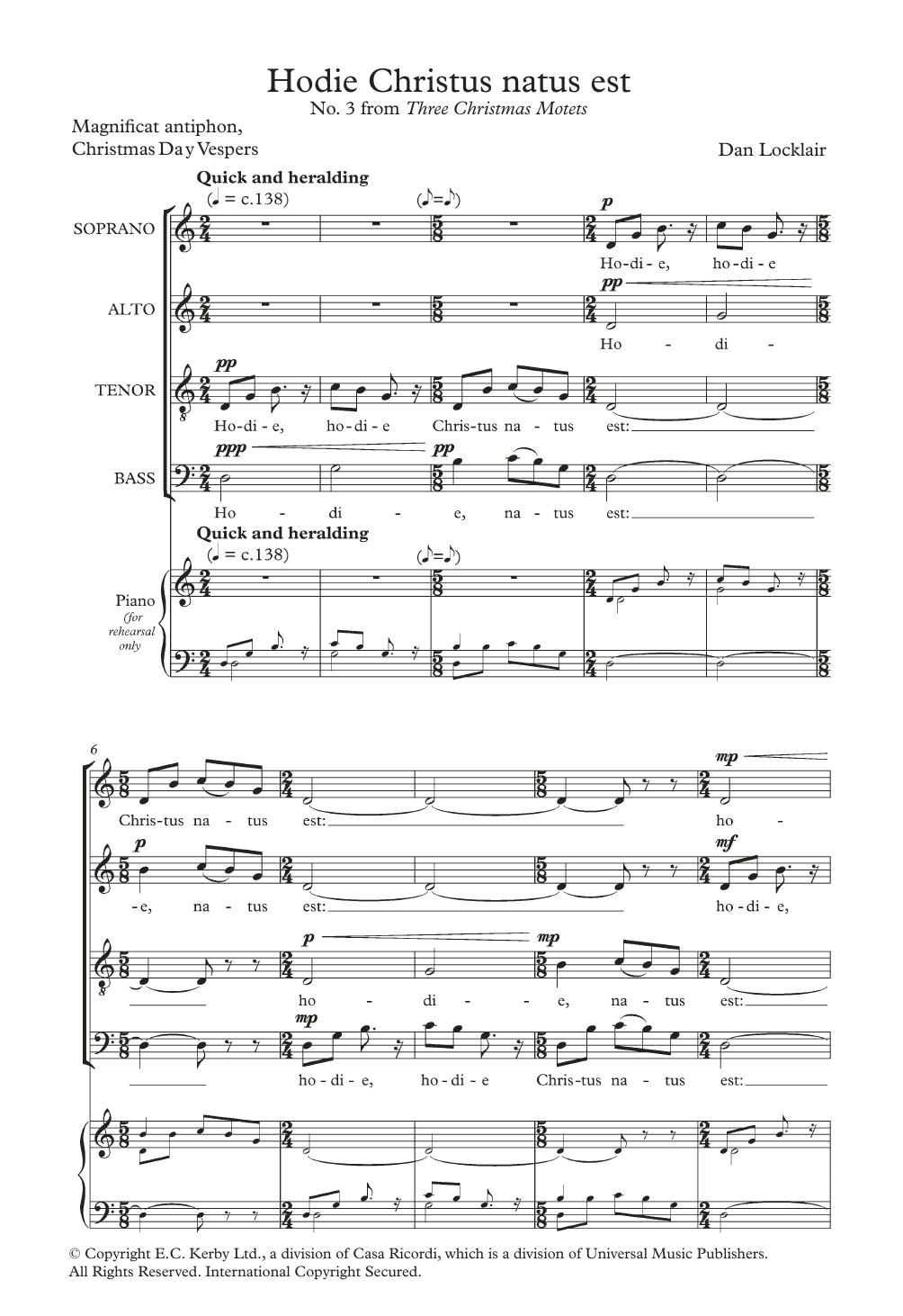 Download Dan Locklair Hodie Christus Natus Est Sheet Music and learn how to play SATB PDF digital score in minutes