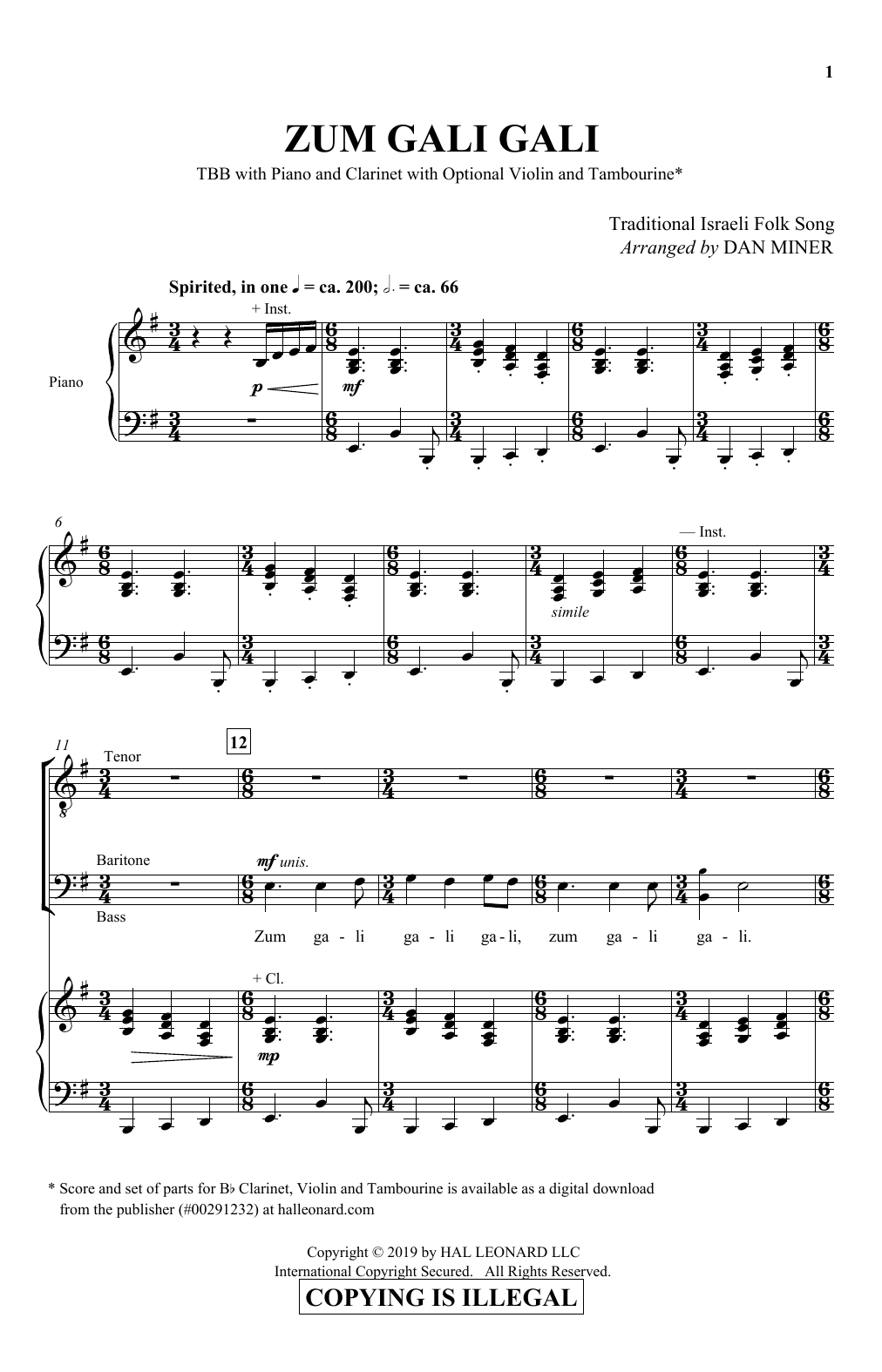 Download Dan Miner Zum Gali Gali Sheet Music and learn how to play TBB Choir PDF digital score in minutes