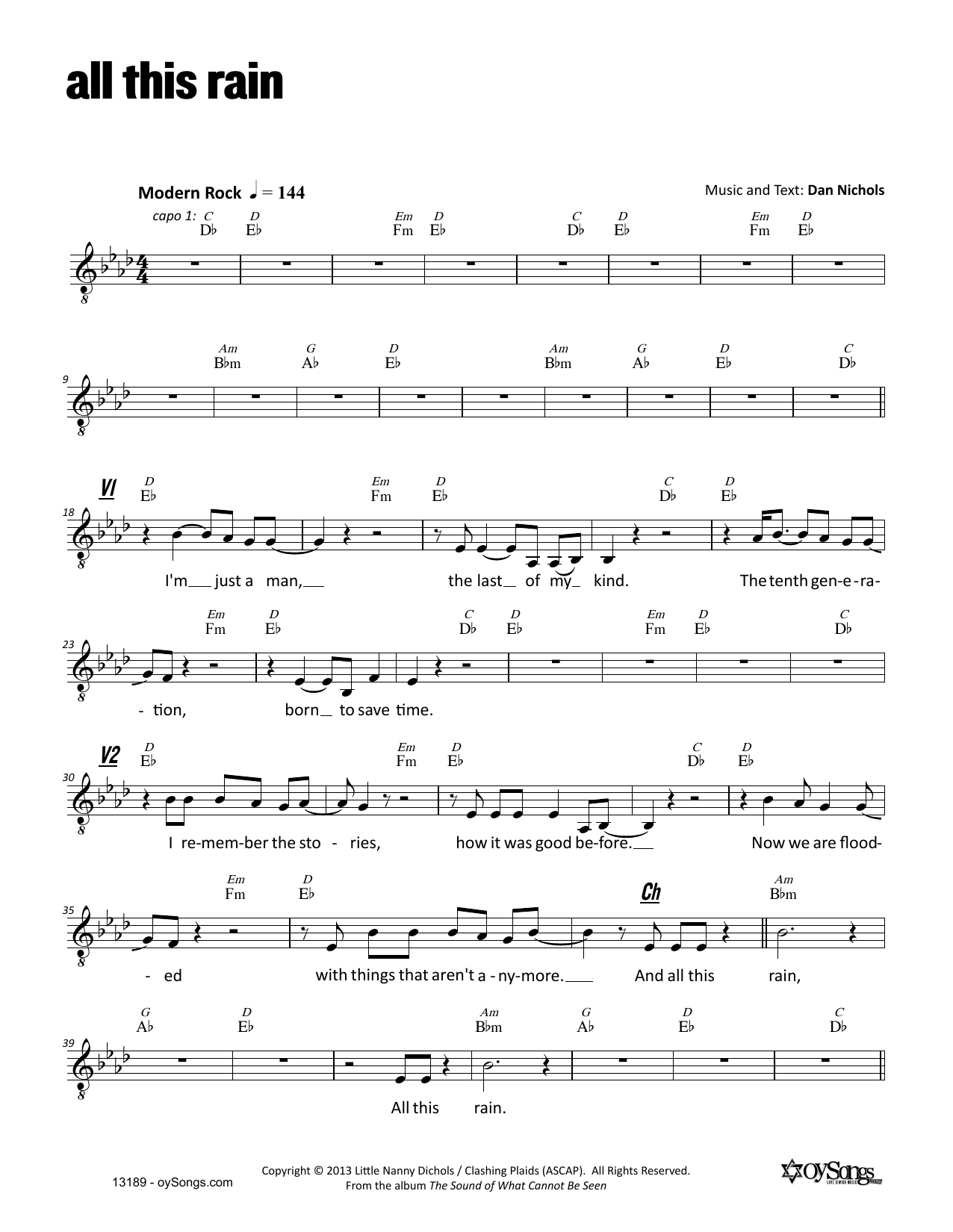Download Dan Nichols All This Rain Sheet Music and learn how to play Melody Line, Lyrics & Chords PDF digital score in minutes