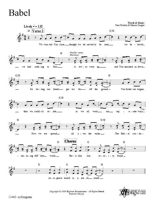 Download Dan Nichols Babel Sheet Music and learn how to play Melody Line, Lyrics & Chords PDF digital score in minutes