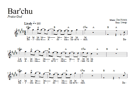 Download Dan Nichols Bar'chu Sheet Music and learn how to play Melody Line, Lyrics & Chords PDF digital score in minutes