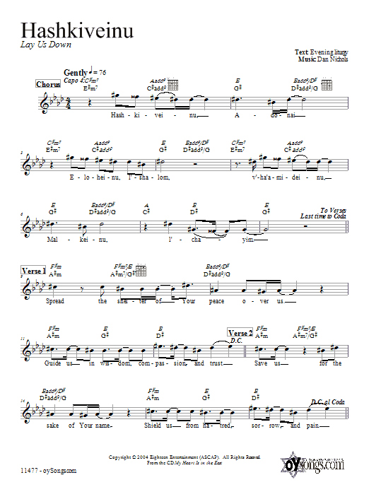 Download Dan Nichols Hashkiveinu Sheet Music and learn how to play Melody Line, Lyrics & Chords PDF digital score in minutes