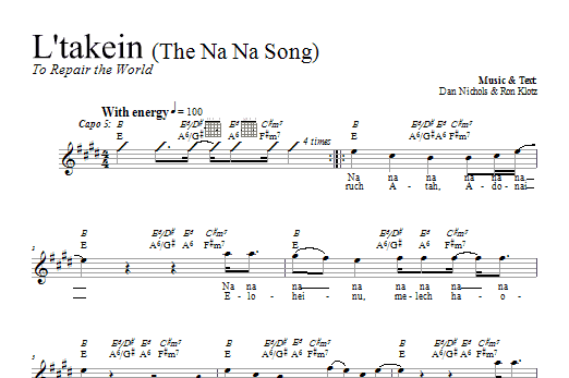 Download Dan Nichols L'takein (The Na Na Song) Sheet Music and learn how to play Melody Line, Lyrics & Chords PDF digital score in minutes