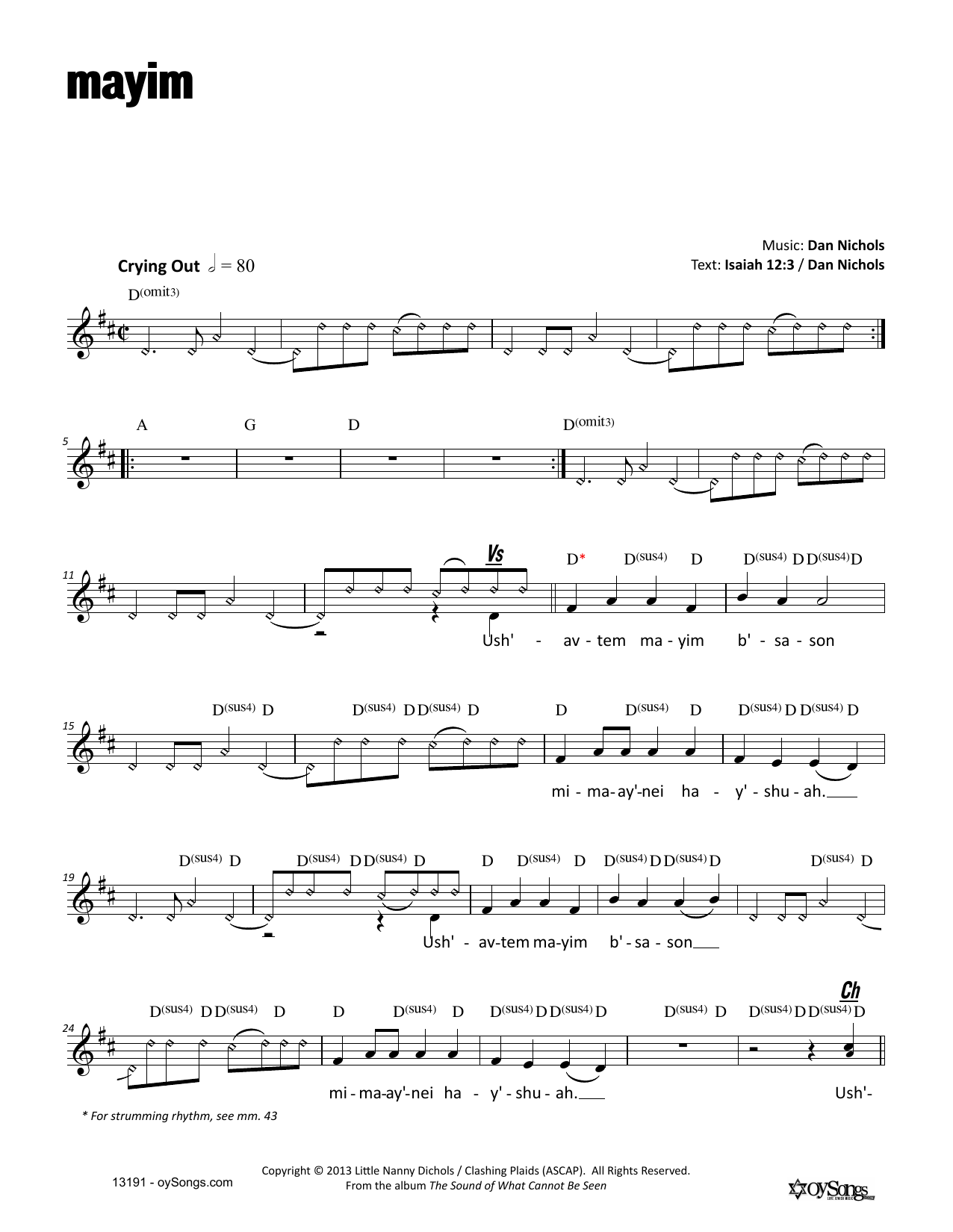 Download Dan Nichols Mayim Sheet Music and learn how to play Melody Line, Lyrics & Chords PDF digital score in minutes