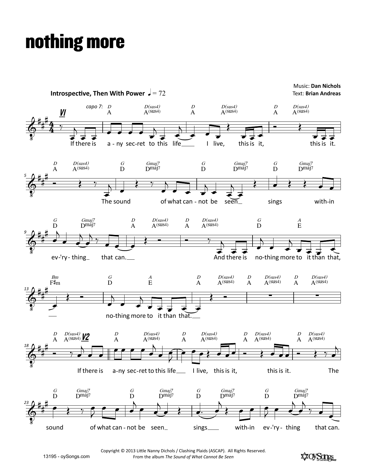 Download Dan Nichols Nothing More Sheet Music and learn how to play Melody Line, Lyrics & Chords PDF digital score in minutes