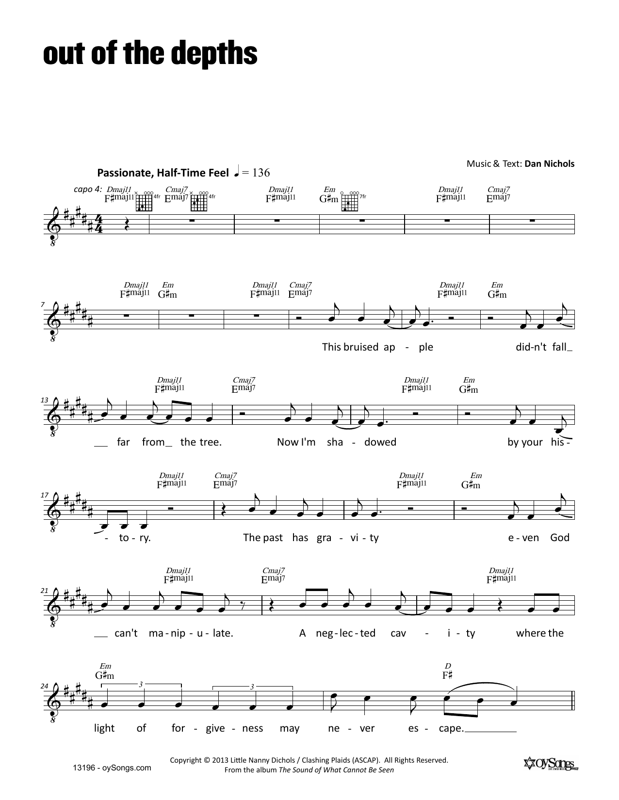 Download Dan Nichols Out of the Depths Sheet Music and learn how to play Melody Line, Lyrics & Chords PDF digital score in minutes