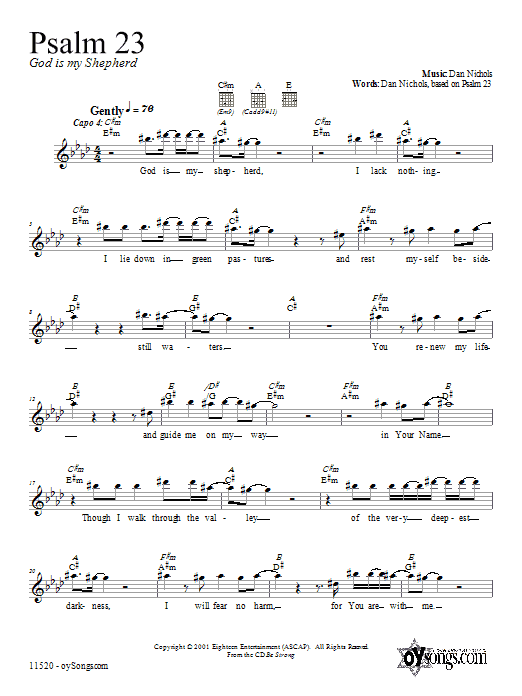 Download Dan Nichols Psalm 23 Sheet Music and learn how to play Melody Line, Lyrics & Chords PDF digital score in minutes