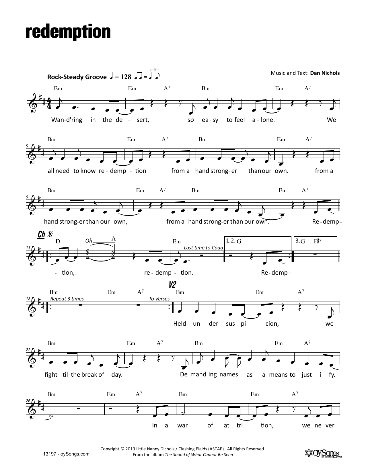 Download Dan Nichols Redemption Sheet Music and learn how to play Melody Line, Lyrics & Chords PDF digital score in minutes