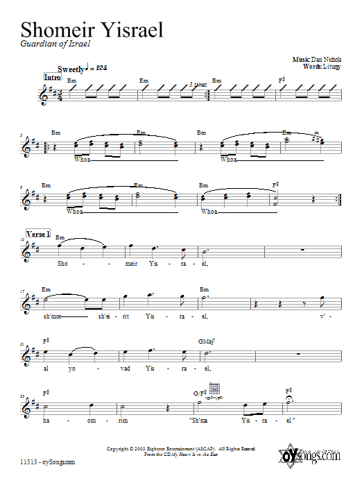 Download Dan Nichols Shomeir Yisrael Sheet Music and learn how to play Melody Line, Lyrics & Chords PDF digital score in minutes