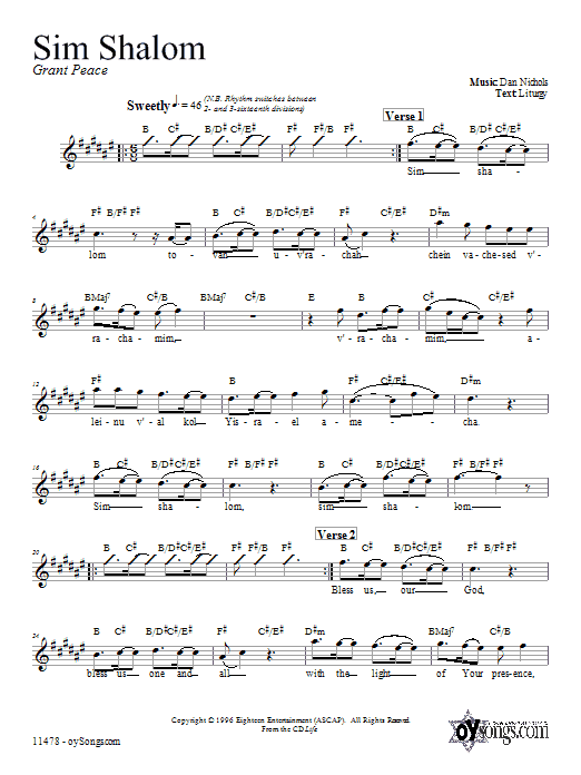 Download Dan Nichols Sim Shalom Sheet Music and learn how to play Melody Line, Lyrics & Chords PDF digital score in minutes
