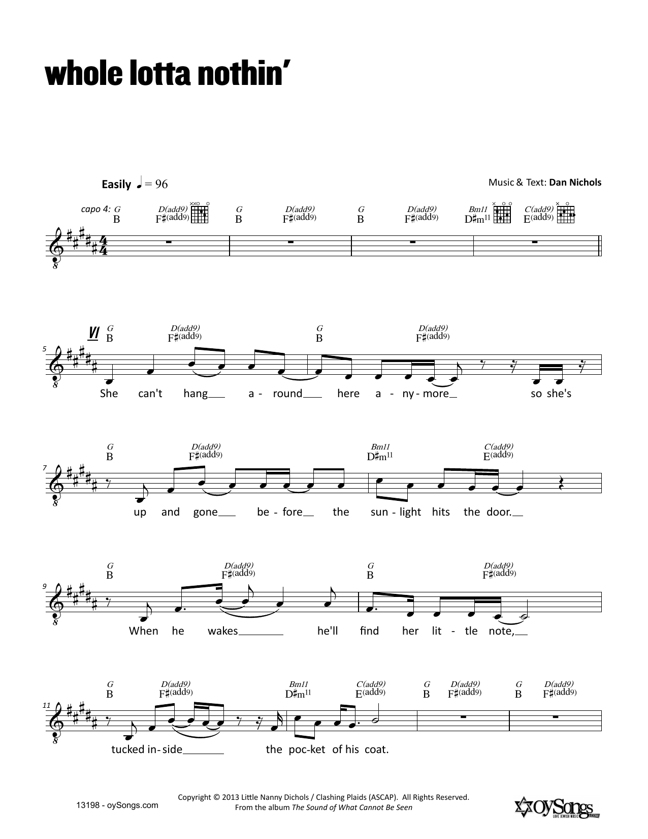 Download Dan Nichols Whole Lotta Nothin' Sheet Music and learn how to play Melody Line, Lyrics & Chords PDF digital score in minutes