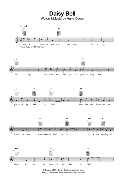 Download Dan W. Quinn Daisy Bell Sheet Music and learn how to play Ukulele PDF digital score in minutes