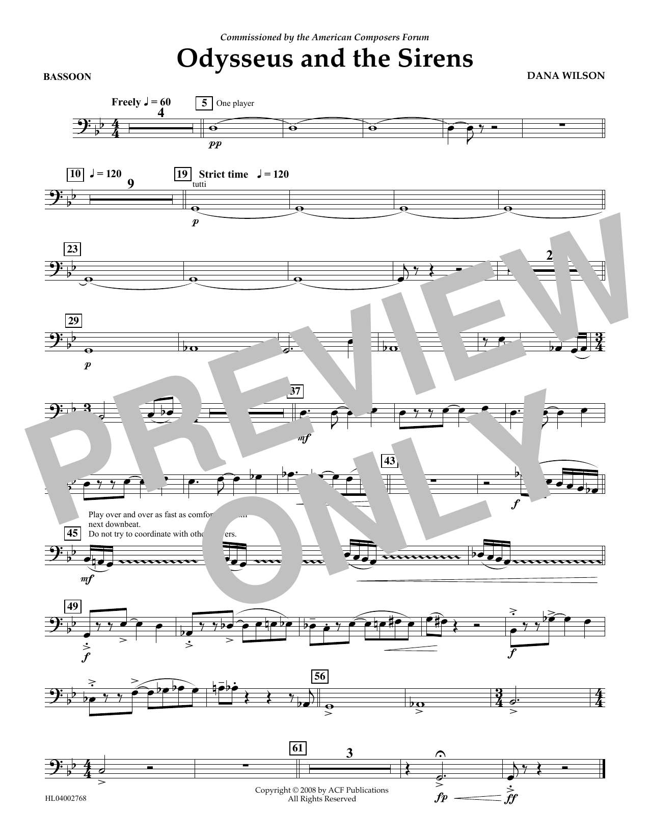 Download Dana Wilson Odysseus and the Sirens - Bassoon Sheet Music and learn how to play Concert Band PDF digital score in minutes