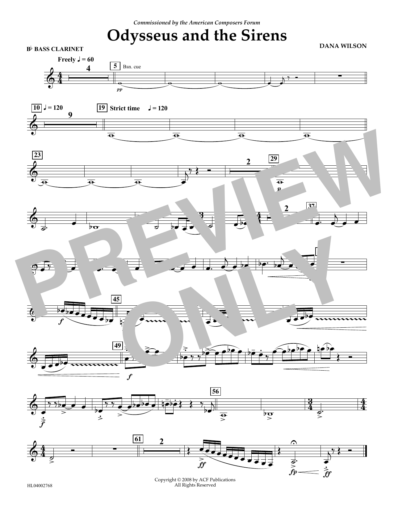 Download Dana Wilson Odysseus and the Sirens - Bb Bass Clarinet Sheet Music and learn how to play Concert Band PDF digital score in minutes