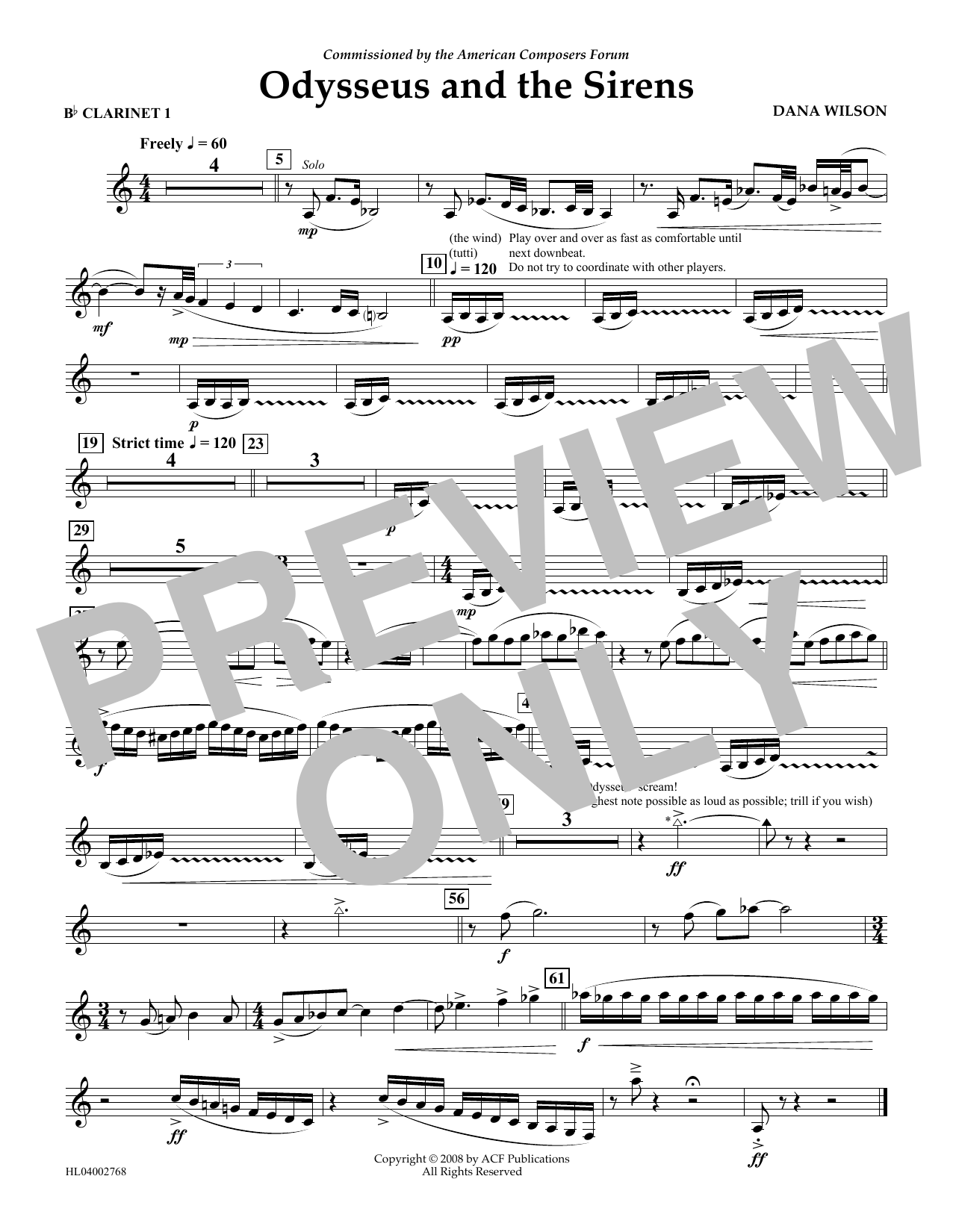 Download Dana Wilson Odysseus and the Sirens - Bb Clarinet 1 Sheet Music and learn how to play Concert Band PDF digital score in minutes