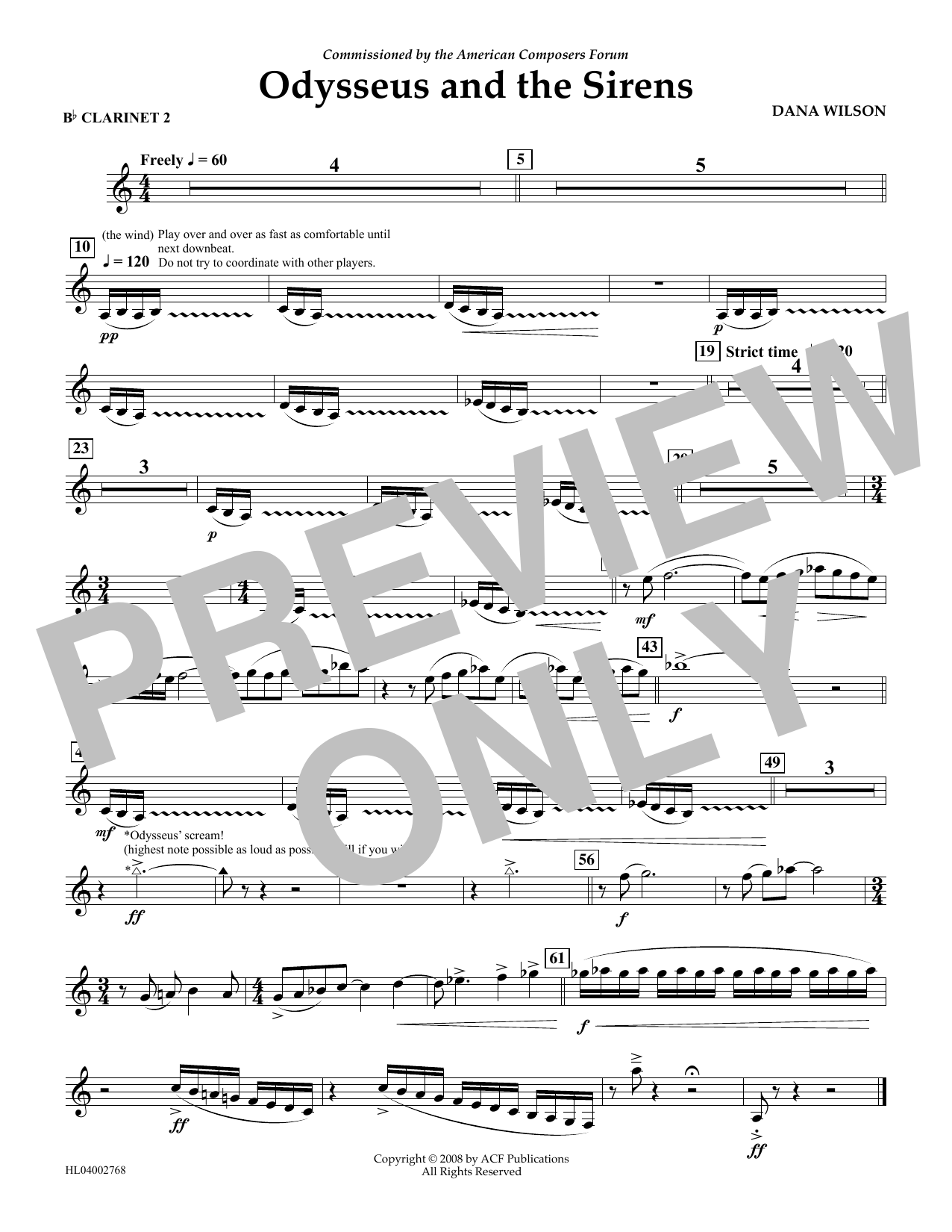 Download Dana Wilson Odysseus and the Sirens - Bb Clarinet 2 Sheet Music and learn how to play Concert Band PDF digital score in minutes