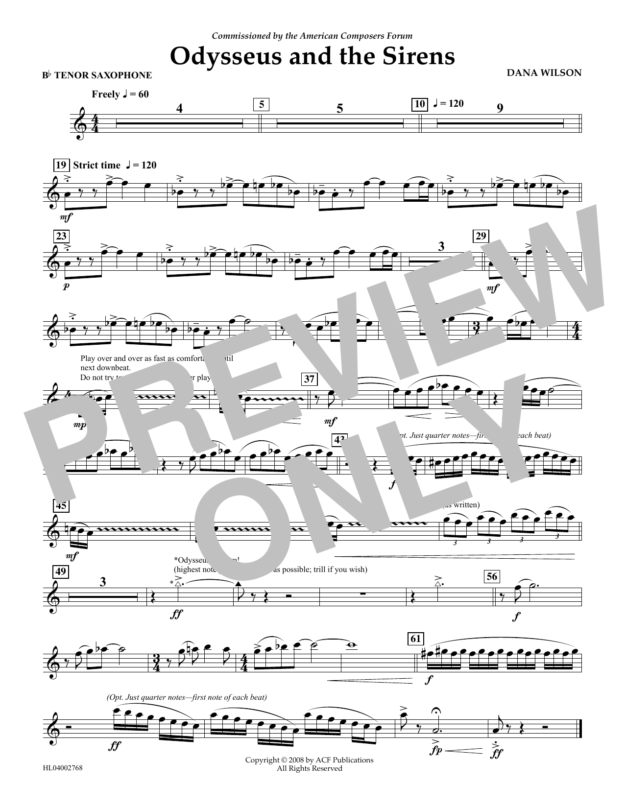 Download Dana Wilson Odysseus and the Sirens - Bb Tenor Saxophone Sheet Music and learn how to play Concert Band PDF digital score in minutes