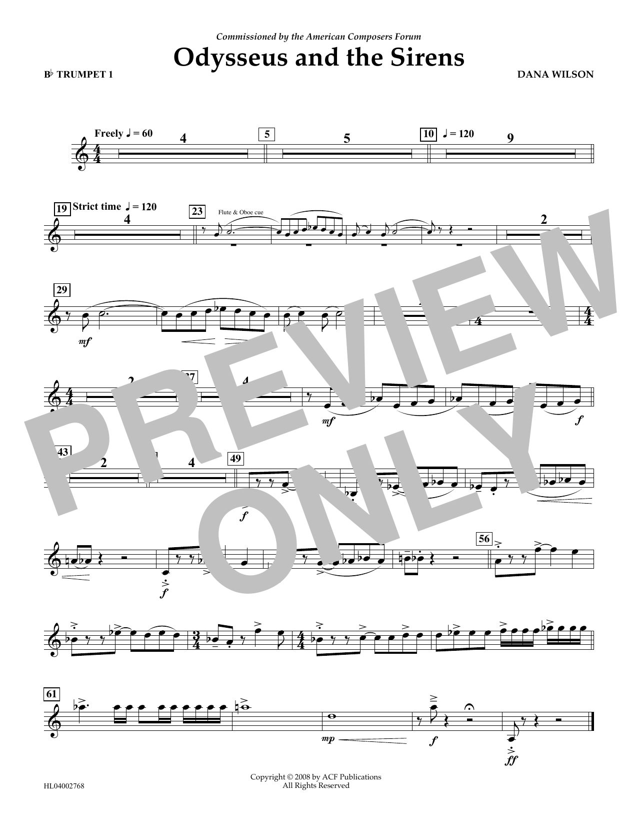 Download Dana Wilson Odysseus and the Sirens - Bb Trumpet 1 Sheet Music and learn how to play Concert Band PDF digital score in minutes