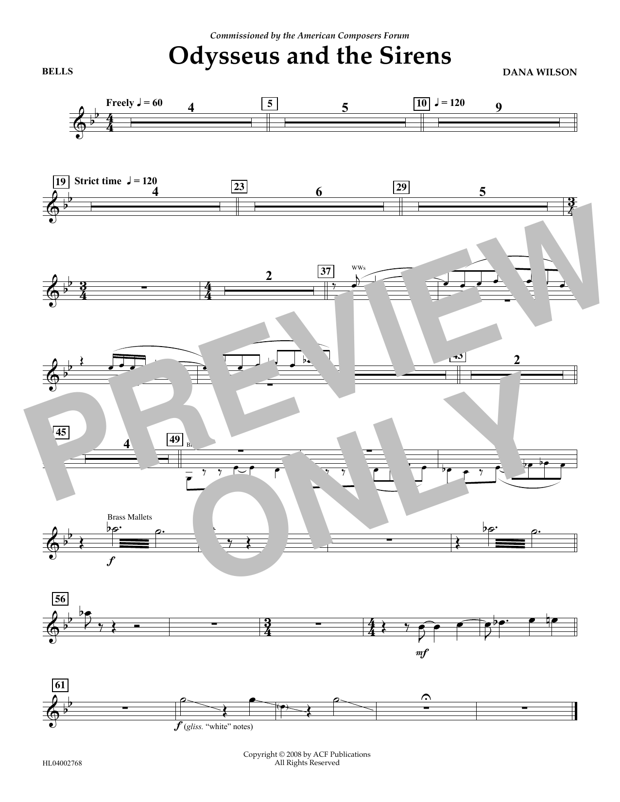 Download Dana Wilson Odysseus and the Sirens - Bells Sheet Music and learn how to play Concert Band PDF digital score in minutes