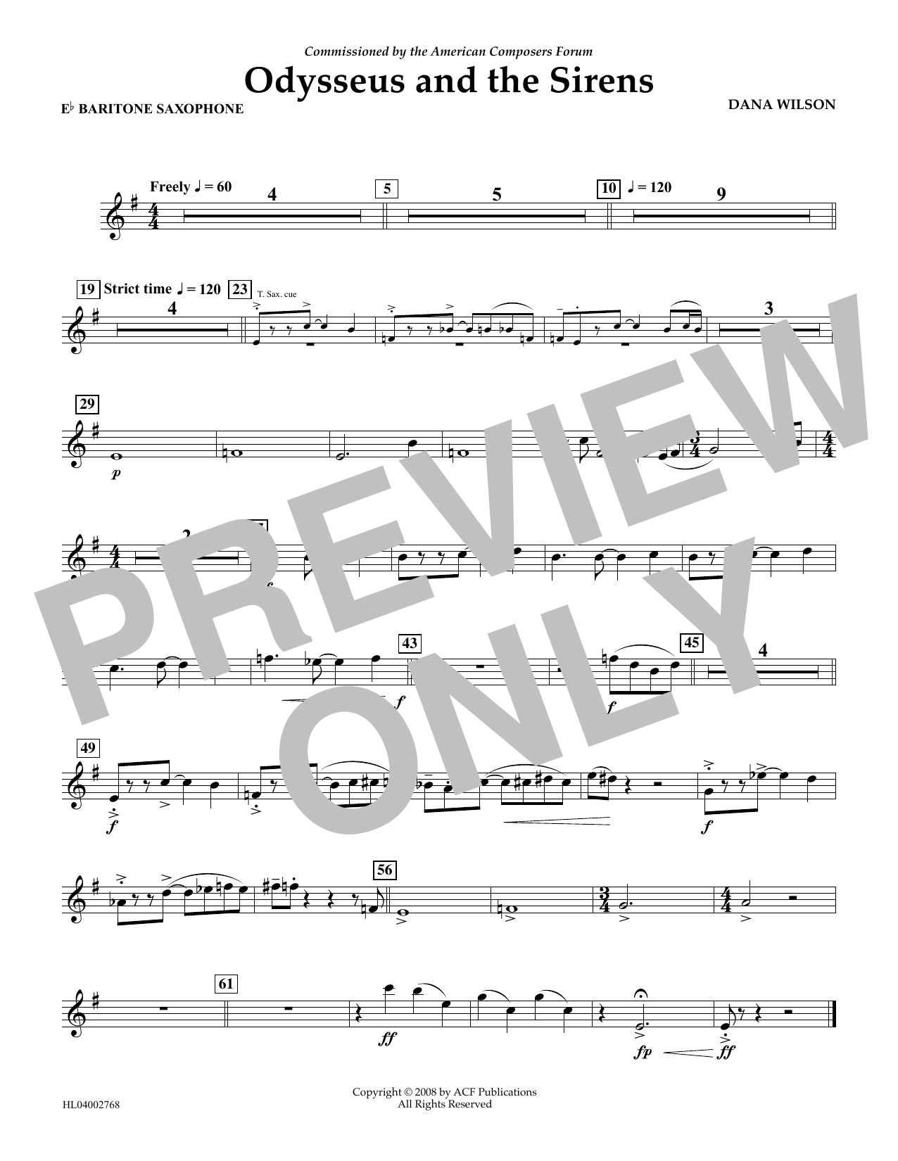 Download Dana Wilson Odysseus and the Sirens - Eb Baritone Saxophone Sheet Music and learn how to play Concert Band PDF digital score in minutes