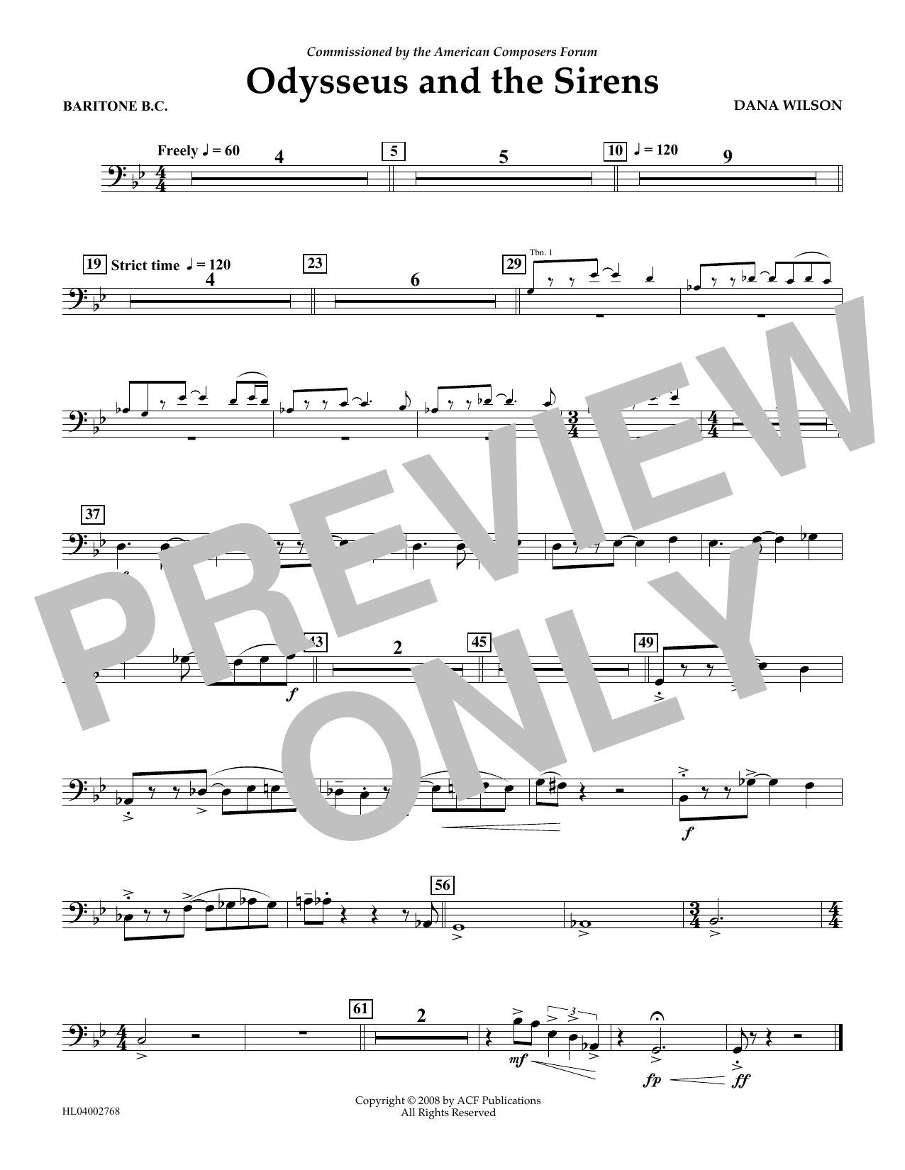 Download Dana Wilson Odysseus and the Sirens - Euphonium in Bass Clef Sheet Music and learn how to play Concert Band PDF digital score in minutes