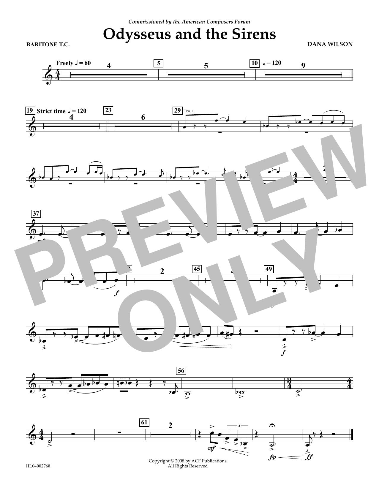 Download Dana Wilson Odysseus and the Sirens - Euphonium in Treble Clef Sheet Music and learn how to play Concert Band PDF digital score in minutes