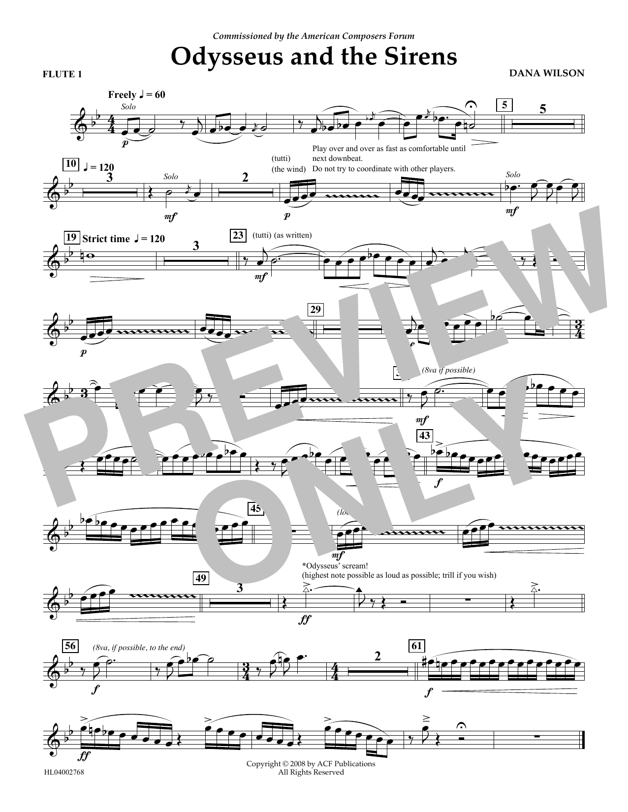 Download Dana Wilson Odysseus and the Sirens - Flute 1 Sheet Music and learn how to play Concert Band PDF digital score in minutes