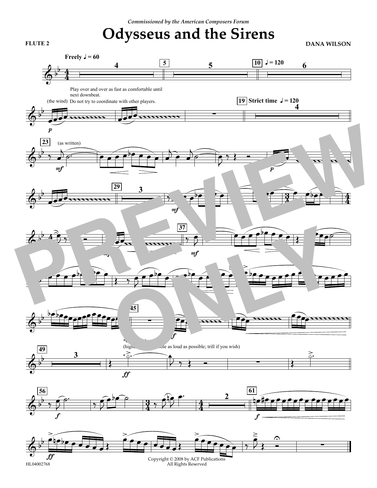 Download Dana Wilson Odysseus and the Sirens - Flute 2 Sheet Music and learn how to play Concert Band PDF digital score in minutes